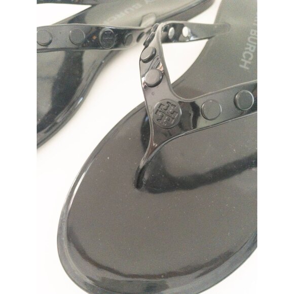 Tory Burch Studded Jelly Thong Sandals Black Logo 9 Beachwear - Picture 7 of 8